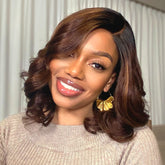 Ombre Brown Loose Wave Minimalist HD Lace Glueless C Part Short Wig 100% Human Hair - US ONLY