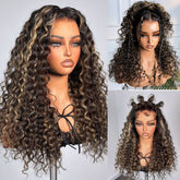 AiryFitâ„¢ Scalp Care Wigs - Blonde Highlight Water Wave Snugfit Glueless 5x5 Closure Lace Long Curly Wig Pre-Cut Lace - US Only