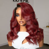 Gorgeous Loose Body Wave Red Hair Wig with Dark Roots Ear-to-Ear 13x4 Frontal Lace Wig