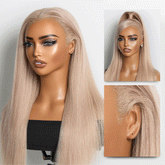 NatureMAXâ„¢ 180% Density Ash Blonde Silky Straight Glueless Ear-to-ear 13x4 HD Lace Front Wig Pre-Cut Lace Flexi-Fit Drawstring Cap
