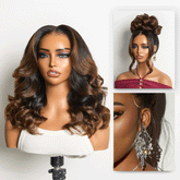 NatureMAXâ„¢ 200% Density Ombre Brown / Natural Loose Wave Glueless 13x6 HD Lace Front Shoulder Length Wig Pre-Cut Lace Flexi-Fit Drawstring Cap