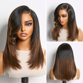 Luvme All-Day Comfortâ„¢ Wig 180% Density Ombre Brown Butterfly Cut Layered Light Yaki Straight Glueless 7x6 Closure HD Lace Short Wig Pre-Cut Lace