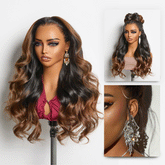 NatureMAXâ„¢ 200% Density Glueless 13x4 HD Lace Front Wig Ombre Brown Loose Wave Human Hair Wig Pre-Cut Lace Flexi-Fit Drawstring Cap
