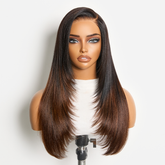Luvme All-Day Comfortâ„¢ Wig 180% Density Ombre Brown Butterfly Cut Layered Light Yaki Straight Glueless 7x6 Closure HD Lace Human Hair Wig Pre-Cut Lace