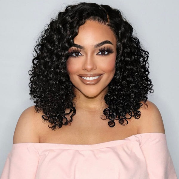 Natural Glueless Big Kinky Curly 4x4 Closure Lace Short Wig 100% Human Hair- US Only