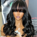 Gorgeous Natural Black Loose Wave With Bangs 4x4 Closure Lace Glueless Wig 100% Human Hair - US Only