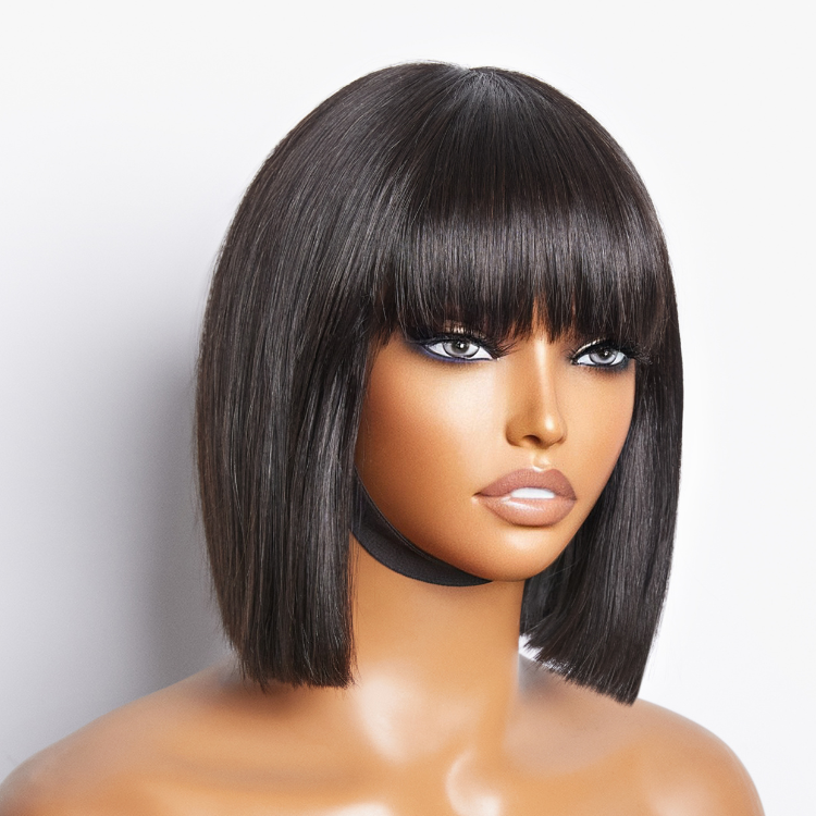 Beginner Friendly Glueless Silky Straight Bob Wig With Bangs Face-Framing