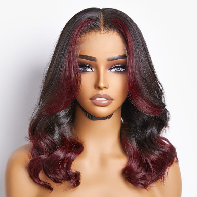 Dark Red Highlight Loose Wave Glueless 5x5 Closure HD Lace Wig | Large & Small Cap Size