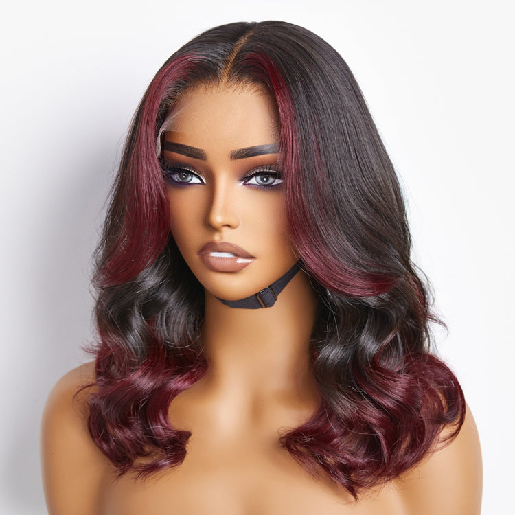 Dark Red Highlight Loose Wave Glueless 5x5 Closure HD Lace Wig | Large & Small Cap Size