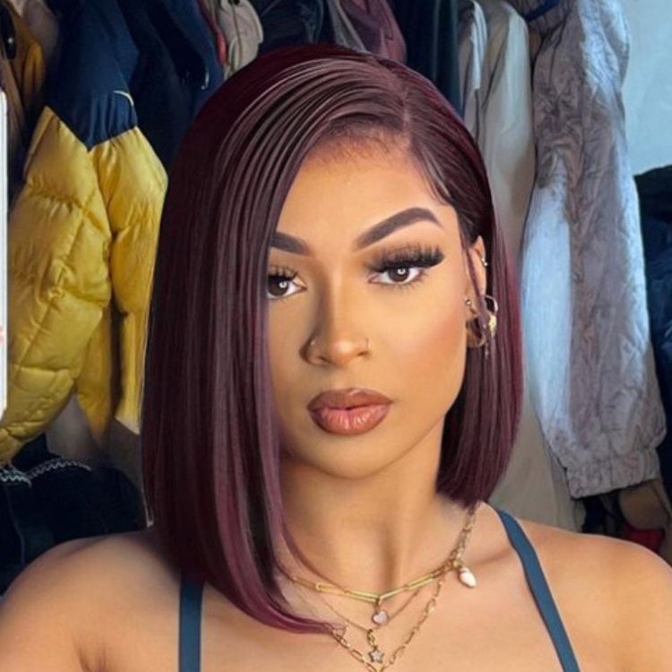 Reddish Purple Glueless Blunt Cut Bob 5x5 Closure Wig 100% Human Hair | Easy Install & Effortless