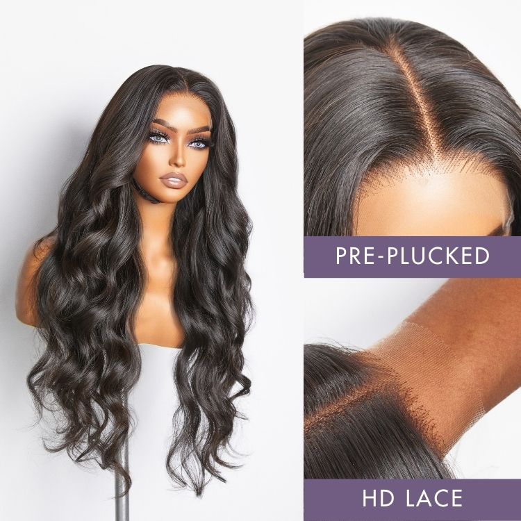 Luvme Hair 180% Density | Natural Black Loose Body Wave 5x5 Closure HD Lace Glueless Mid Part Long Wig | Large & Small Cap Size - US Only