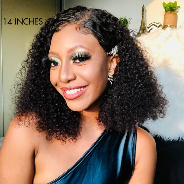 Full Kinky Curly 5x5 Closure HD Lace Glueless Side Part Neck Length Wig 100% Human Hair - US Only