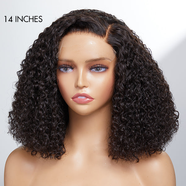 Full Kinky Curly 5x5 Closure HD Lace Glueless Side Part Neck Length Wig 100% Human Hair - US Only