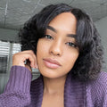 Casual Bouncy Curly 4x4 Closure Lace Glueless Short Wig with Bangs 100% Human Hair