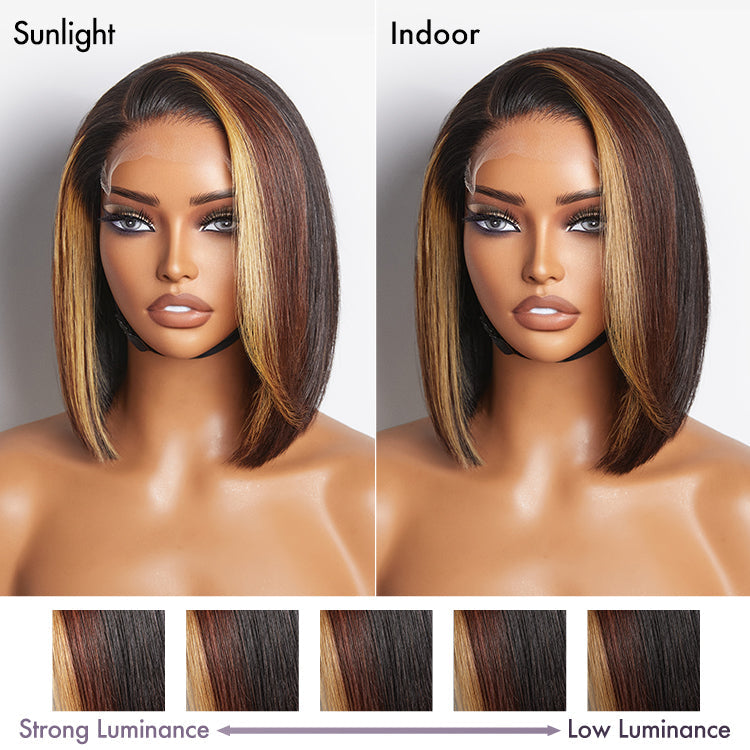 Brown Blonde Combo Highlight Straight Glueless 5x5 Closure HD Lace Bob Wig | Large & Small Cap Size