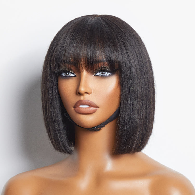Beginner Friendly Yaki Straight Blunt Cut Bob with Bangs Glueless Minimalist Lace Wig - US Only