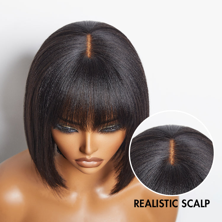 Beginner Friendly Yaki Straight Blunt Cut Bob with Bangs Glueless Minimalist Lace Wig - US Only