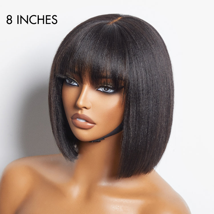 Beginner Friendly Yaki Straight Blunt Cut Bob with Bangs Glueless Minimalist Lace Wig - US Only