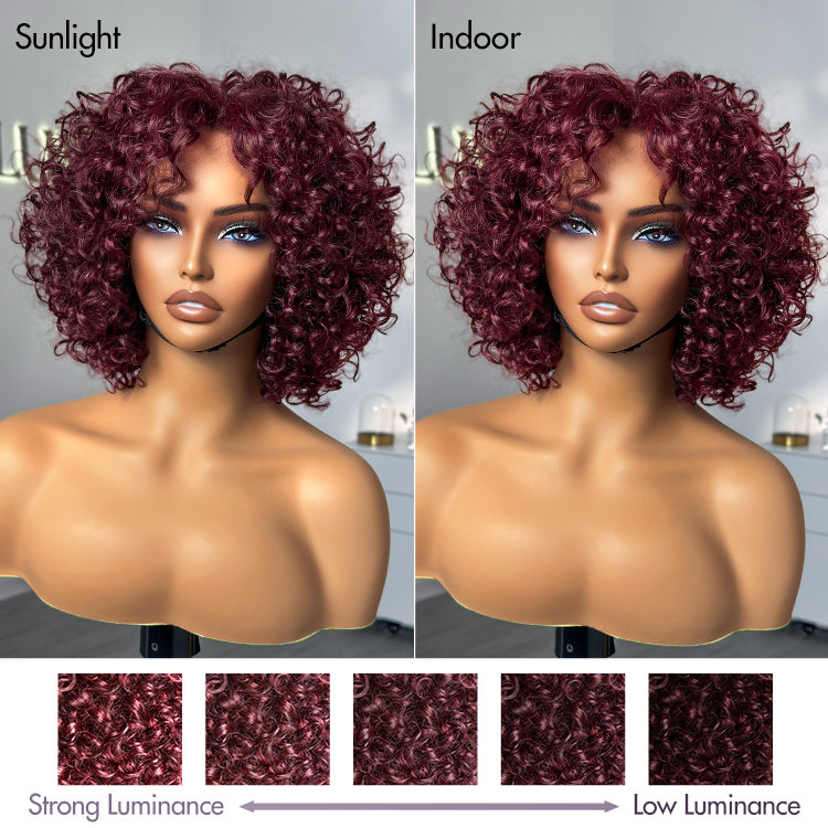 Trendy Burgundy Curly Bob Glueless Minimalist HD Lace T Part 99J Hair Color Wig 100% Human Hair  - US Only