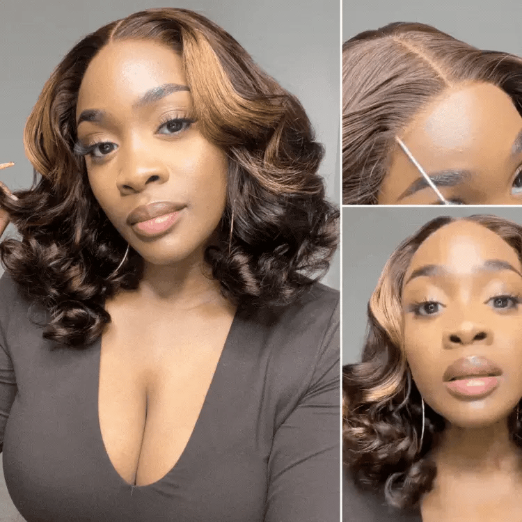 Face-Framing Brown Highlights Loose Wave Glueless 5x5 Closure HD Lace Wig - US Only