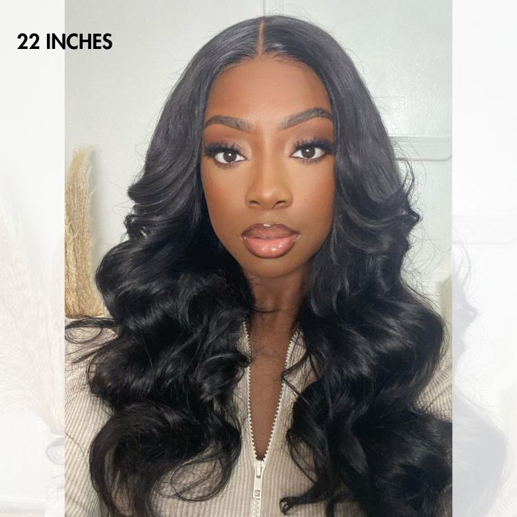 Luvme Hair 180% Density | Natural Black Loose Body Wave 5x5 Closure HD Lace Glueless Mid Part Long Wig | Large & Small Cap Size - US Only