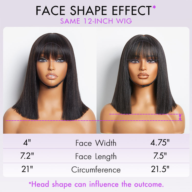 Beginner Friendly Yaki Straight Blunt Cut Bob with Bangs Glueless Minimalist Lace Wig - US Only