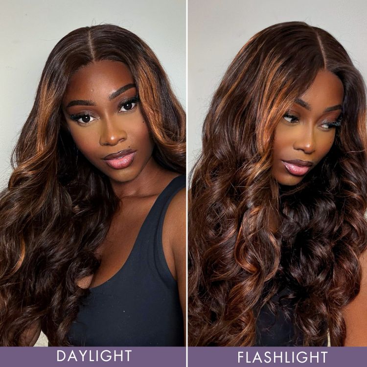 Luvme Hair 180% Density Elegant Copper Ombre Highlights Loose Body Wave Glueless 5x5 Closure Wig Breathable Cap