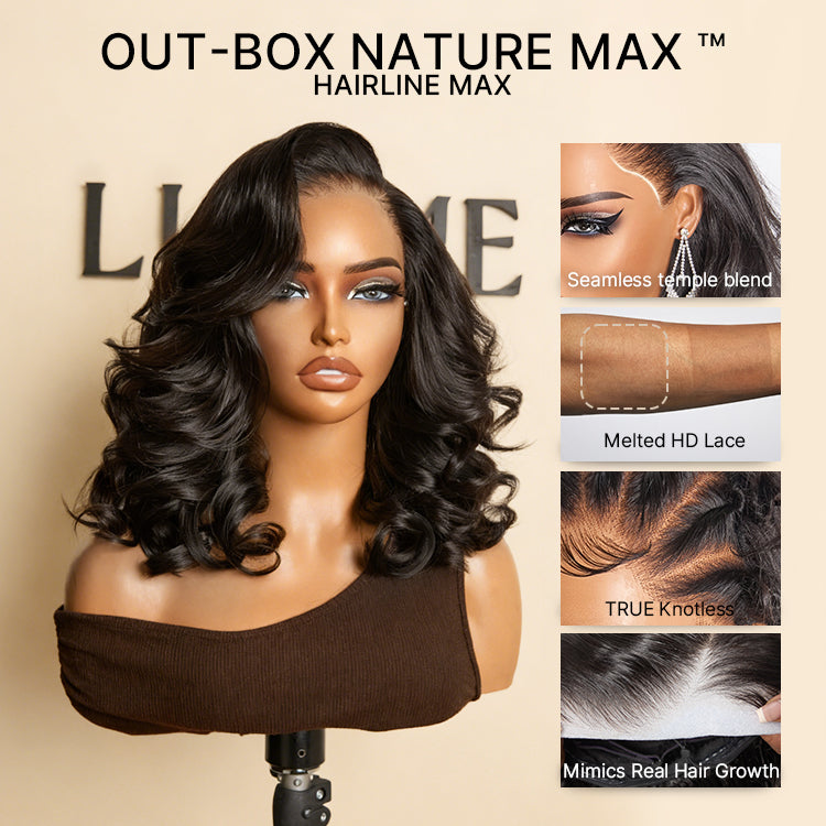 NatureMAX™ 200% Density Ombre Brown / Natural Loose Wave Glueless 13x6 HD Lace Front Shoulder Length Wig Pre-Cut Lace Flexi-Fit Drawstring Cap