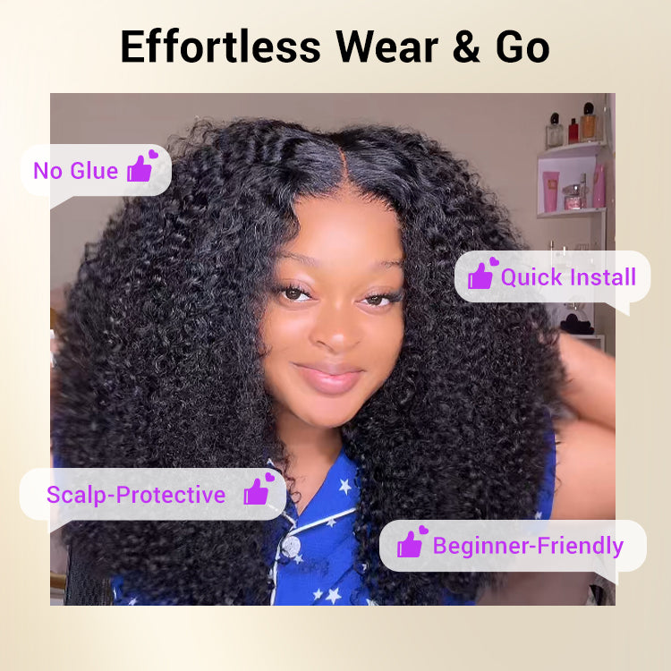 Beginner Friendly 200% Density Glueless 5x5 Closure Pre-Cut Lace Afro Curly Wig