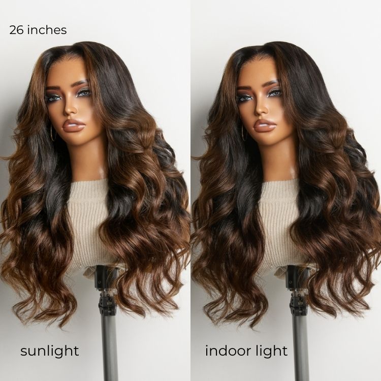 Luvme Hair-NatureMAX™ 200% Density Ombre Brown / Natural Black Loose Wave Glueless 13x6 / 13x4 HD Lace Front Wig Human Hair Pre-Cut Lace Flexi-Fit Drawstring Cap