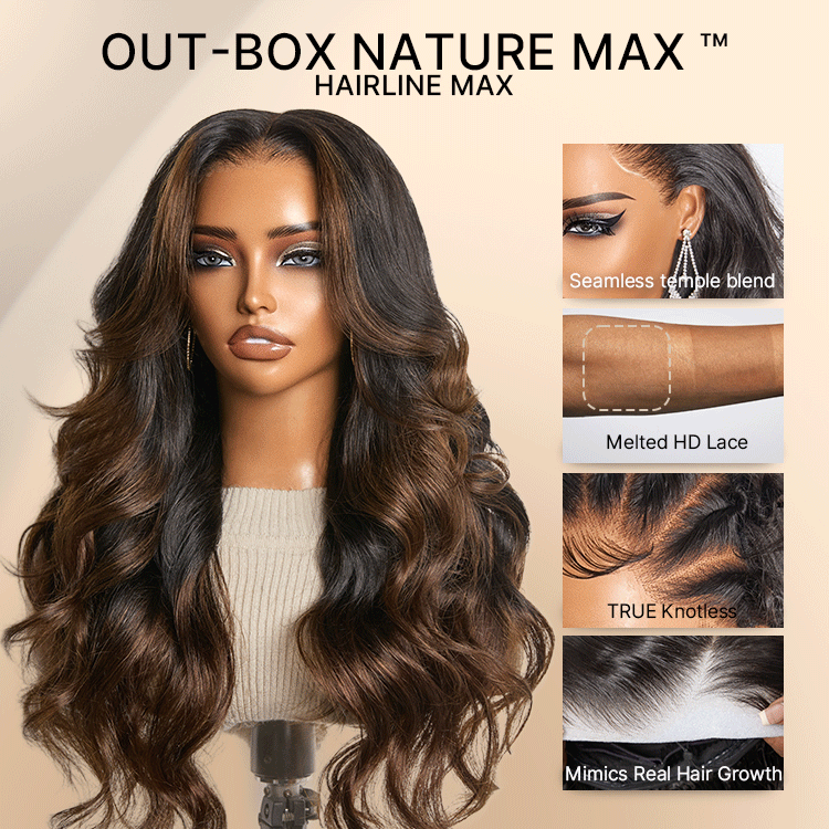 Luvme Hair-NatureMAX™ 200% Density Ombre Brown / Natural Black Loose Wave Glueless 13x6 / 13x4 HD Lace Front Wig Human Hair Pre-Cut Lace Flexi-Fit Drawstring Cap