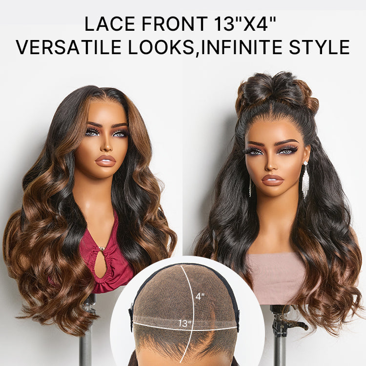 Luvme Hair-NatureMAX™ 200% Density Ombre Brown / Natural Black Loose Wave Glueless 13x6 / 13x4 HD Lace Front Wig Human Hair Pre-Cut Lace Flexi-Fit Drawstring Cap