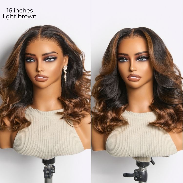 Luvme Hair-NatureMAX™ 200% Density Ombre Brown / Natural Black Loose Wave Glueless 13x6 / 13x4 HD Lace Front Wig Human Hair Pre-Cut Lace Flexi-Fit Drawstring Cap