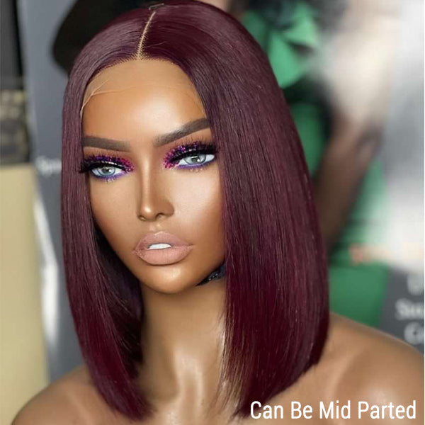 Reddish Purple Glueless Blunt Cut Bob 5x5 Closure Wig 100% Human Hair | Easy Install & Effortless
