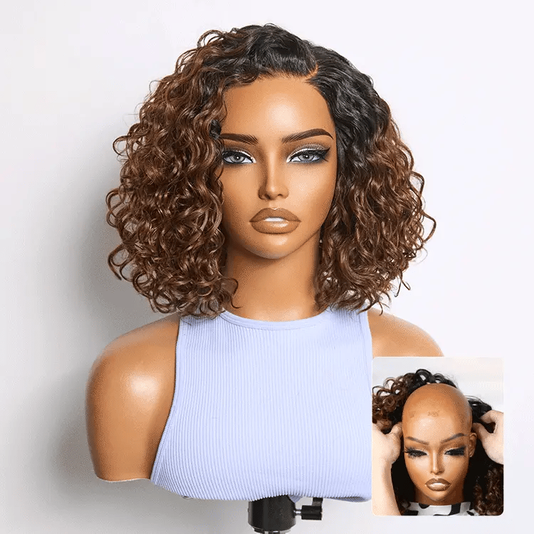 Ready to Go Water Wave Short Curly Bob Wig Glueless Minimalist HD Lace Wig Pre-Cut Lace