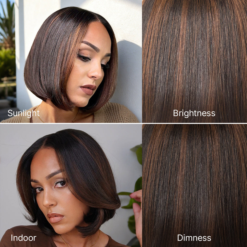 Blonde Highlight / Brown Highlight Short Layered Bob Wig Glueless 5x5 Closure Pre-Cut Lace Wig