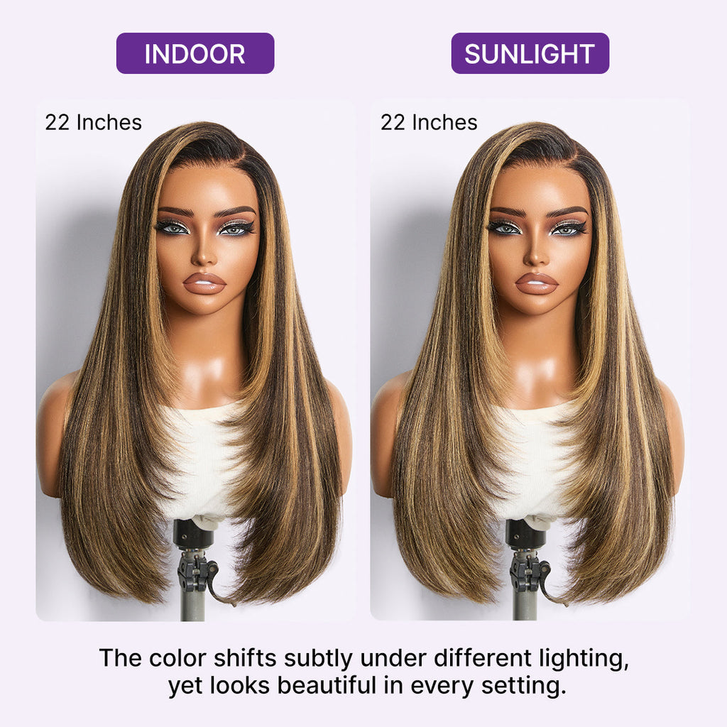 Luvme All-Day Comfort Wig 180% Density Blonde Highlight Butterfly Cut Layered Light Yaki Straight Glueless 7x6 Closure HD Lace Wig Pre-Cut Lace
