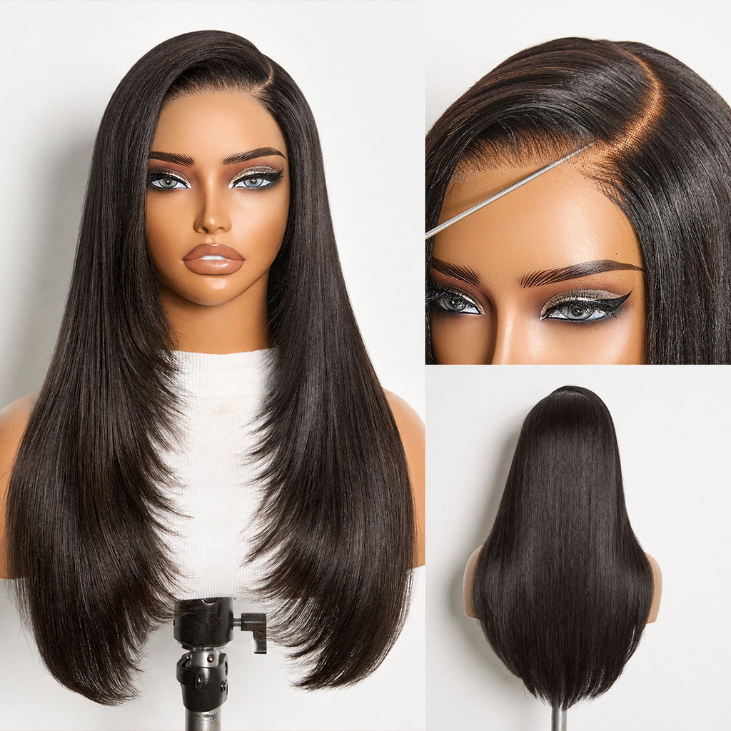 Luvme All-Day Comfort™ Wig 180% Density Butterfly Cut Layered Light Yaki Straight Glueless 7x6 Closure HD Lace Human Hair Wig Pre-Cut Lace