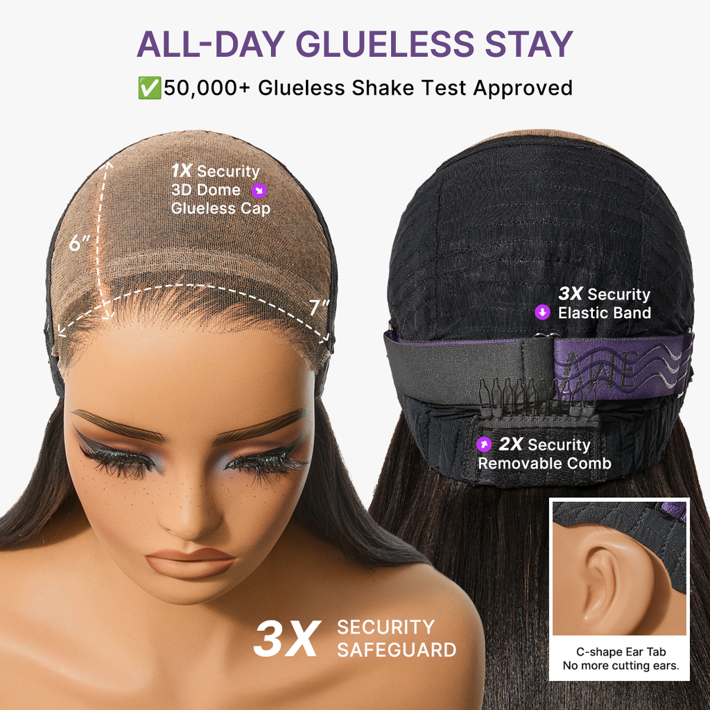 Luvme All-Day Comfort™ Wig 180% Density Butterfly Cut Layered Light Yaki Straight Glueless 7x6 Closure HD Lace Human Hair Wig Pre-Cut Lace