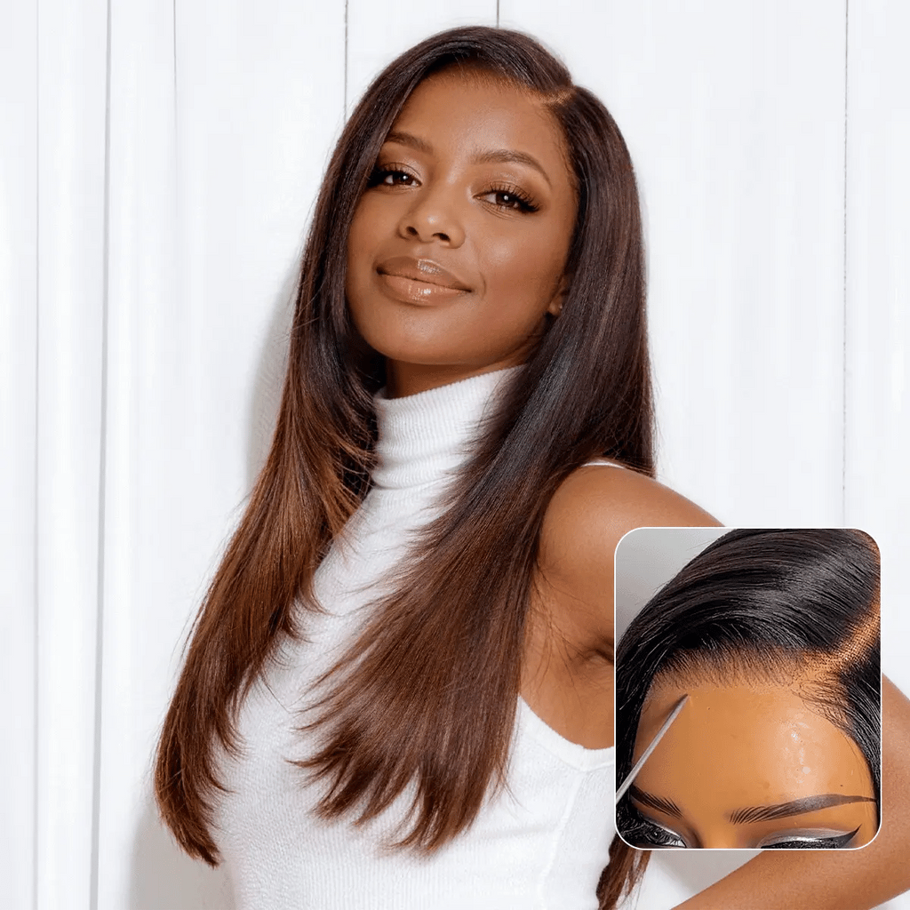 Luvme All-Day Comfort Wig 180% Density Blonde Highlight Butterfly Cut Layered Light Yaki Straight Glueless 7x6 Closure HD Lace Wig Pre-Cut Lace