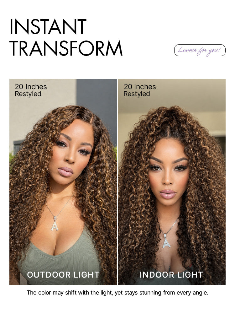 Luvme All-Day Comfort™ Wig PartingMax Brown Highlights Funmi Curly 7x6 Closure HD Lace Glueless Wig Pre Cut Lace