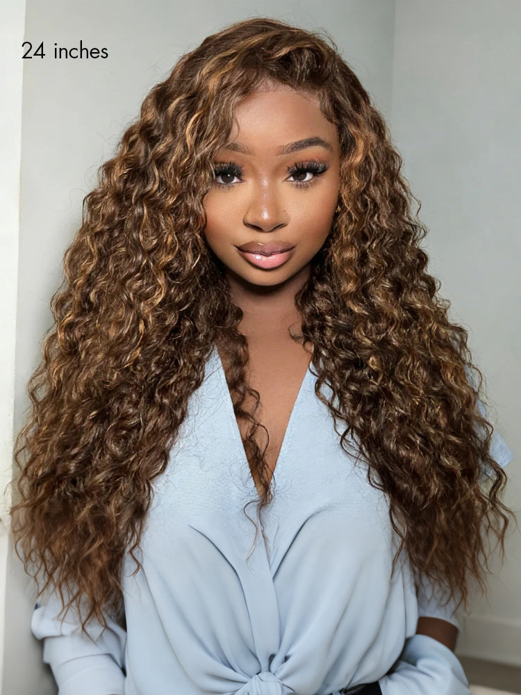 Luvme All-Day Comfort™ Wig PartingMax Brown Highlights Funmi Curly 7x6 Closure HD Lace Glueless Wig Pre Cut Lace