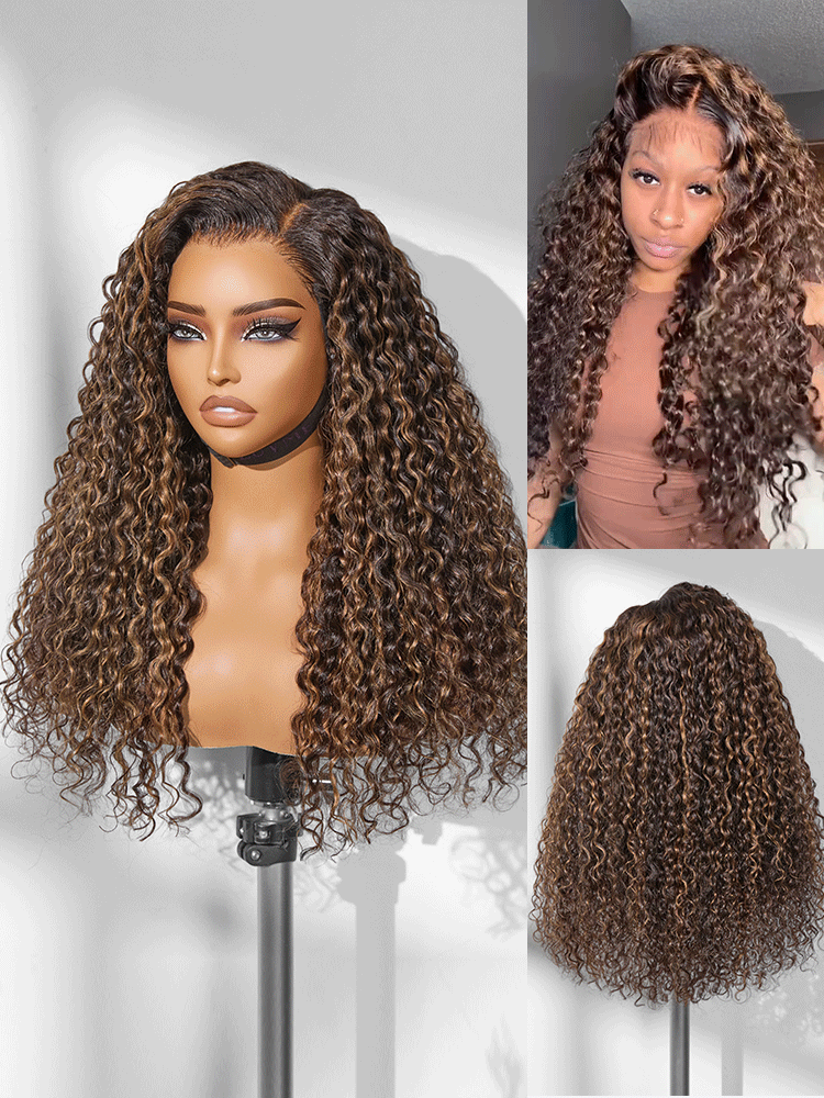 Luvme All-Day Comfort™ Wig PartingMax Brown Highlights Funmi Curly 7x6 Closure HD Lace Glueless Wig Pre Cut Lace