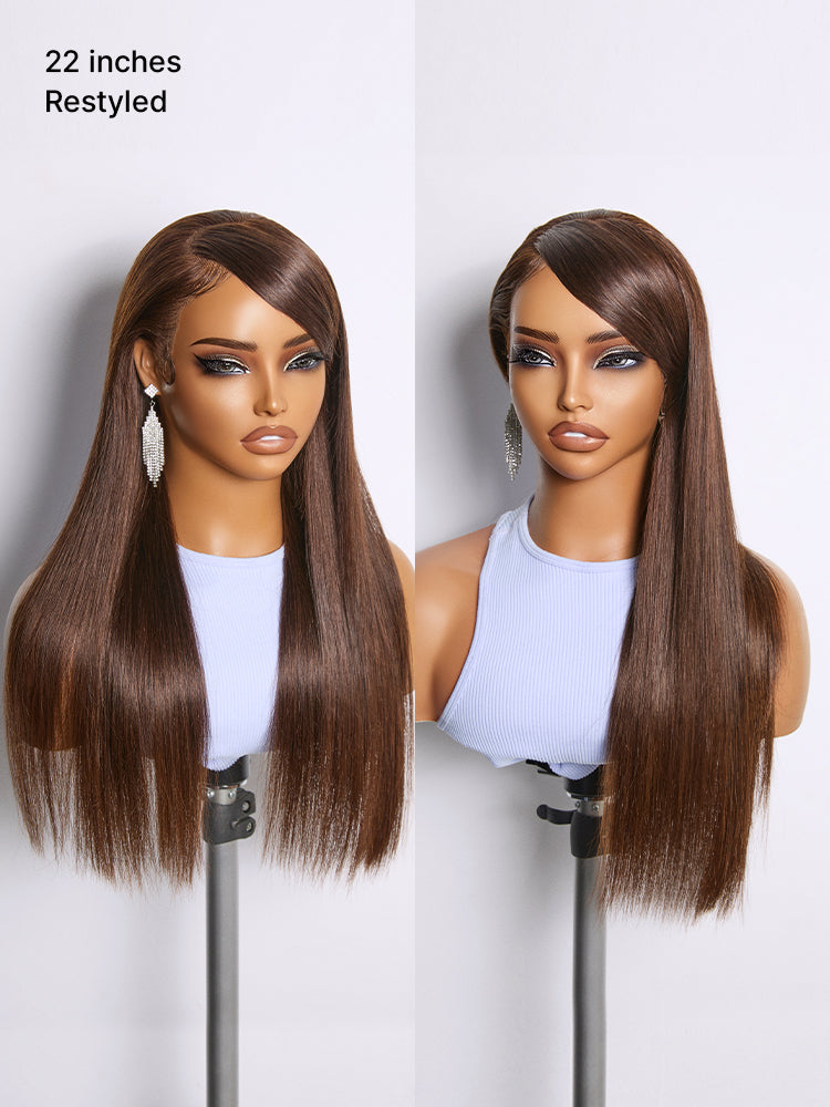 Rich Chocolate Brown Silky Straight 180% Density Glueless 13x4 Lace Frontal Wig Pre-Cut Lace