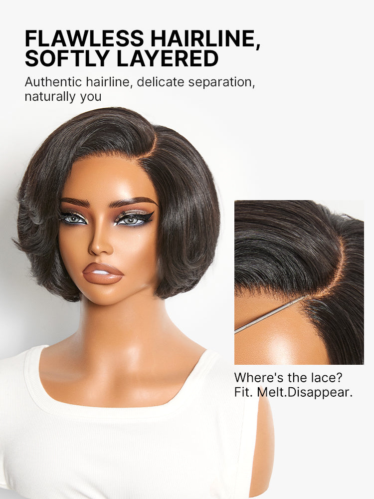 Elegant Natural Black Layered Short Pixie Cut Minimalist HD Lace Wig Pre-cut Lace