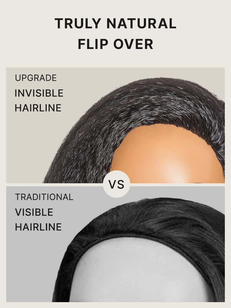 3-In-1 Half Wig 180% Density Kinky Straight Bob Glueless Flexi-Fit Drawstring Wig