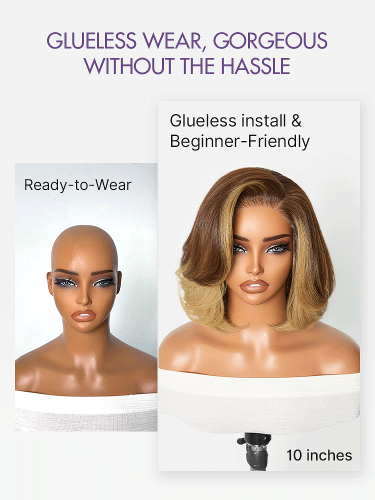 Honey Blonde Face-Framing Highlights Blow Out Layered Cut Glueless 5x5 Closure Lace Bob Wig Pre-cut Lace