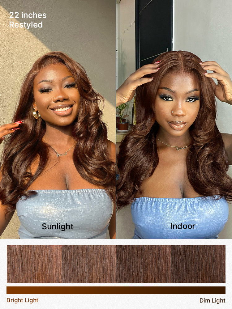 Rich Chocolate Brown Silky Straight 180% Density Glueless 13x4 Lace Frontal Wig Pre-Cut Lace