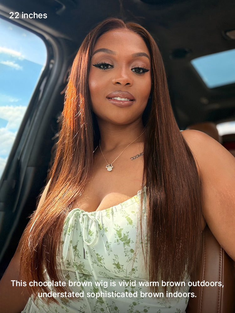 Rich Chocolate Brown Silky Straight 180% Density Glueless 13x4 Lace Frontal Wig Pre-Cut Lace