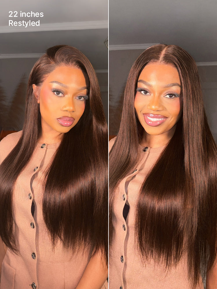 Rich Chocolate Brown Silky Straight 180% Density Glueless 13x4 Lace Frontal Wig Pre-Cut Lace
